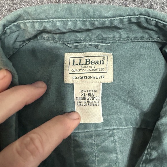 LL Bean Sunwashed Canvas Shirt Mens XL Teal Cotton Traditional Fit Short Sleeve - Picture 2 of 7